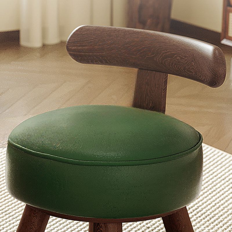 Casual Circular-shaped Solid Color Standard Ottoman in Pleather with Chalk/Jade Green Upholstery
