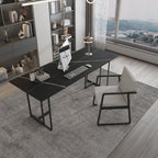 Casual Writing Desk with Easy Assembly and Corrosion Resistant Double Pedestal Base in Ink/Chalk/Beige, Unattached Slate Top
