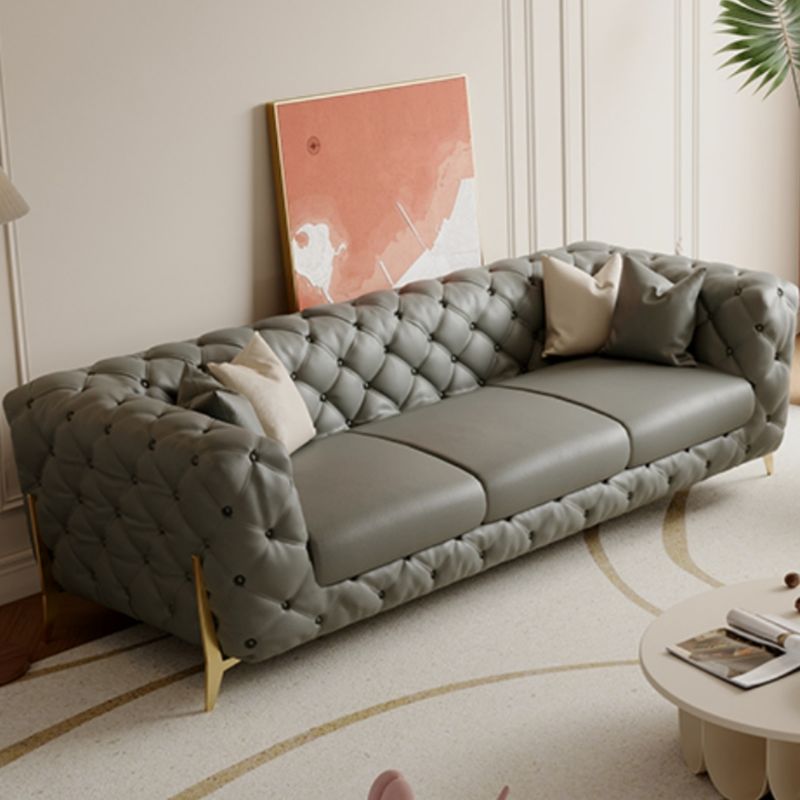 Drawing Room Standard Sofa in Midnight Black/Mocha/Coffee Pu Leather with Armrest and 4 Pillows