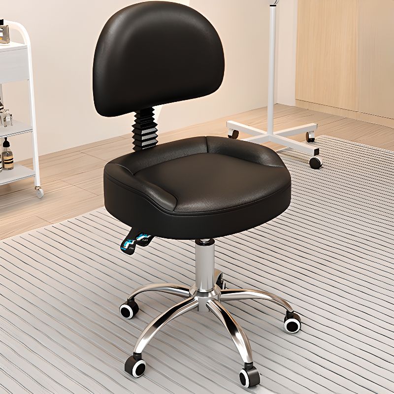 Adaptable Height Rotatable Steel Task Stool with Wheels and Upholstered Adjustable Backrest