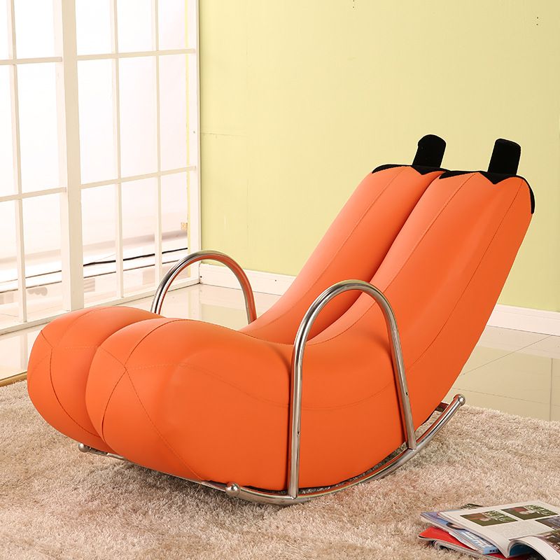 Orange/Azure/Lime Green Trendy Upholstered Rocking Reading Chair Cushioned Round Arm Stain Resistant