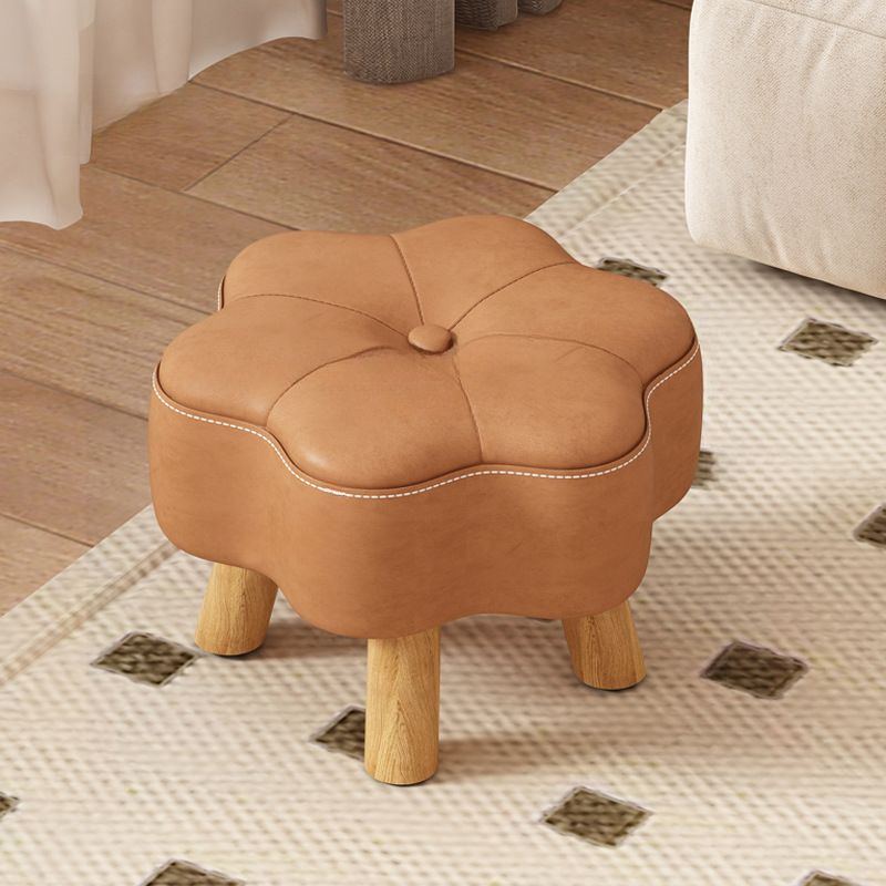 Trendy Unique Solid Color Standard Ottoman in Leatherette with Dove Grey/Green/Cream Upholstery and Button-tufted Design
