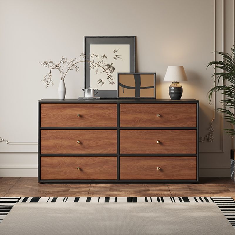 Cocoa Trendy Raw Wood Console Dresser with 6 Drawers in Horizontal Orientation