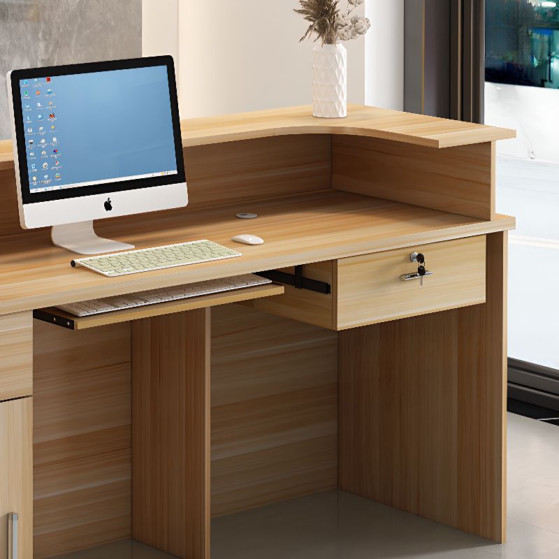 Reception Desk Rectangular with Cabinet Hutch Keyboard Tray Cable Management and Filing Cabinet, Manufactured Wood Top