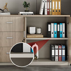 Caramel Trendy Manufactured Wood Supplies Cabinet with Shelves, Locker, Locking Door, and 2-Wide/5-Wide/4-Wide Compartments