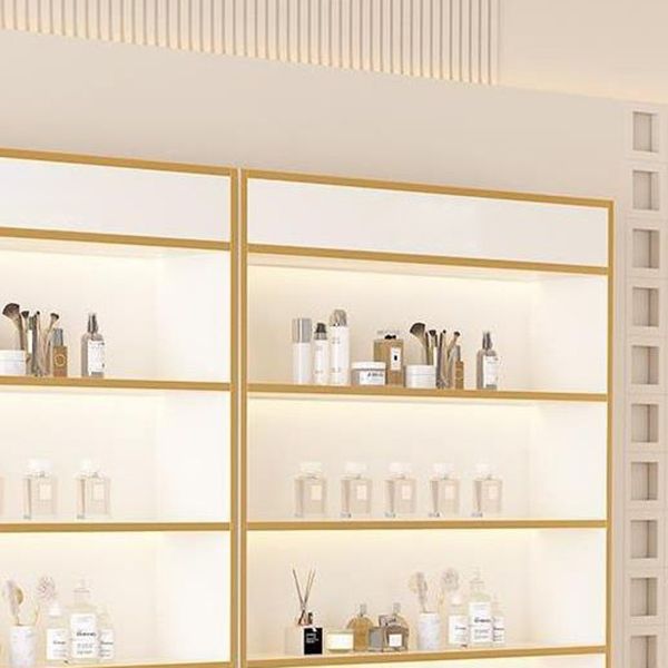 Fitted Detached Ground Display Stand in Wood with 5 Shelves, Locker and Open-air Storage in a Trendy Style