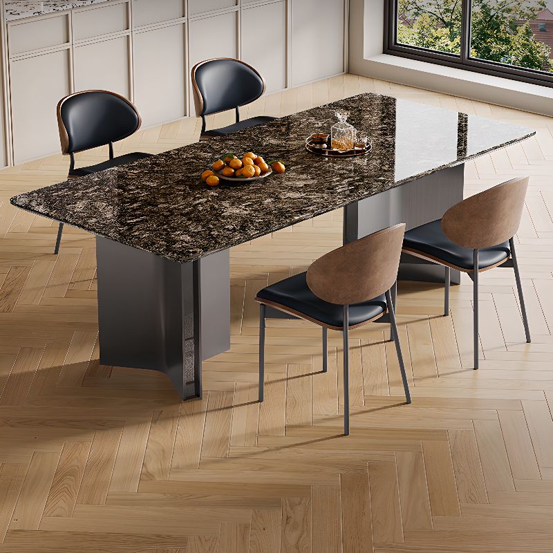 Casual Marble Dining Table with Fixed Table in Ink, Scratch-shielded for 6-person Seat/4 People/8 People, Marble Top Material Combination