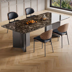 Casual Marble Dining Table with Fixed Table in Ink, Scratch-shielded for 6-person Seat/4 People/8 People, Marble Top Material Combination