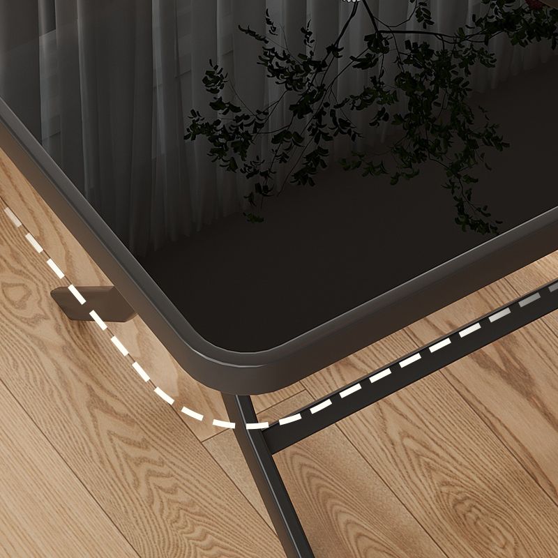 Scratch-durable Folding Black Mirrored Glass Table with Cross Base for 2-person Seating/3-person Seat/Seats 4, Gloss Finish