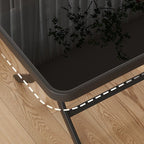 Scratch-durable Folding Black Mirrored Glass Table with Cross Base for 2-person Seating/3-person Seat/Seats 4, Gloss Finish