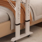 Adjustable Height Crack Resistant Toboggan Base Table with Manual Height Adjustment in Ink/Chalk/Brown, Self-Supporting with Wheels/Casters and Lockable Brakes