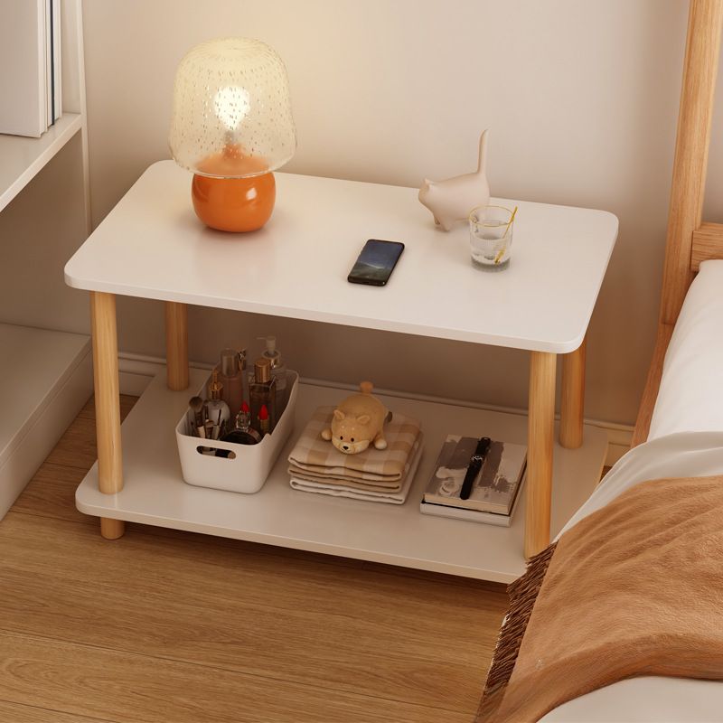 Contemporary Chairside Table Only with Engineered Wood Top, 4 Legs, Chalk/Unfinished Color, Rectangle/Square Shape, and Shelf