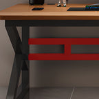 Chalk/Black Rectangular Metal Table with Cable Management and Crack Resistant Twin Support Base, Featuring Rounded Corners