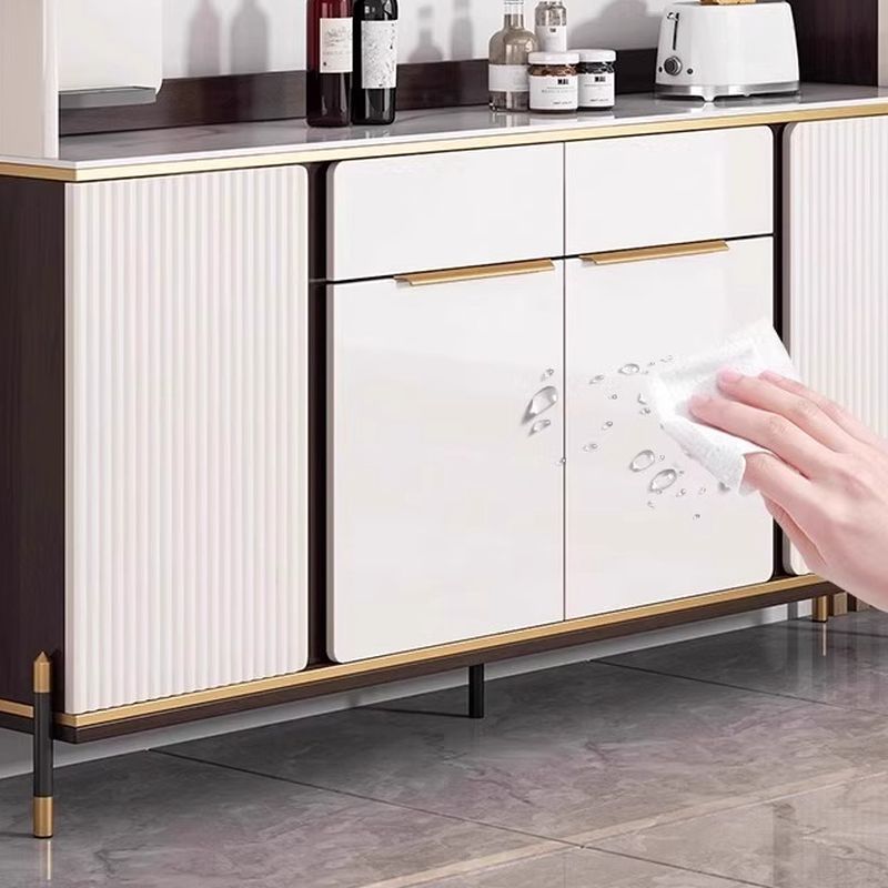 Chalk Sideboard with 2 Drawers/1 Drawer, Standard/Narrow Size, Six Internal Shelves, Sintered Stone Countertop, Glazed Door, and Stemware Shelf