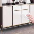Chalk Sideboard with 2 Drawers/1 Drawer, Standard/Narrow Size, Six Internal Shelves, Sintered Stone Countertop, Glazed Door, and Stemware Shelf
