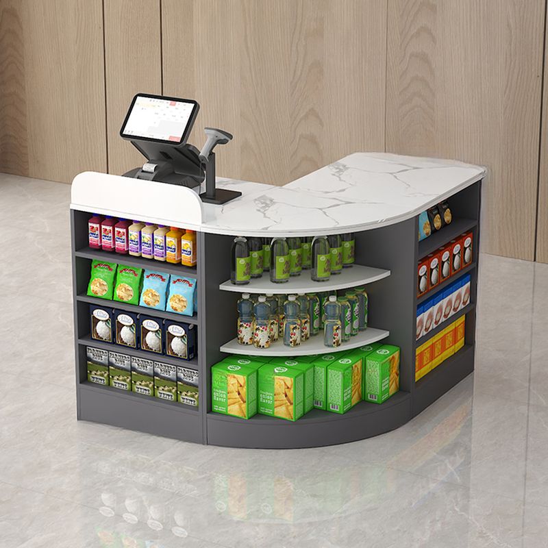 Reception Desk with Nook Shape, Sintered Stone Top, Locker Cabinet, and Desk Return