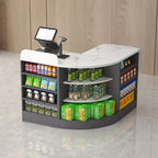 Reception Desk with Nook Shape, Sintered Stone Top, Locker Cabinet, and Desk Return
