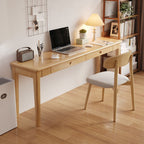 Trendy Rectangular Natural Wood Writing Table with Auburn/Unfinished Color Drawers
