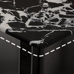 Trendy Marble Top Dining Table with Stainless Alloy Double Pedestal Base, Fixed Table in Glossy Black, Scratch-immune, Seating for 6/4-person Seating/8 People