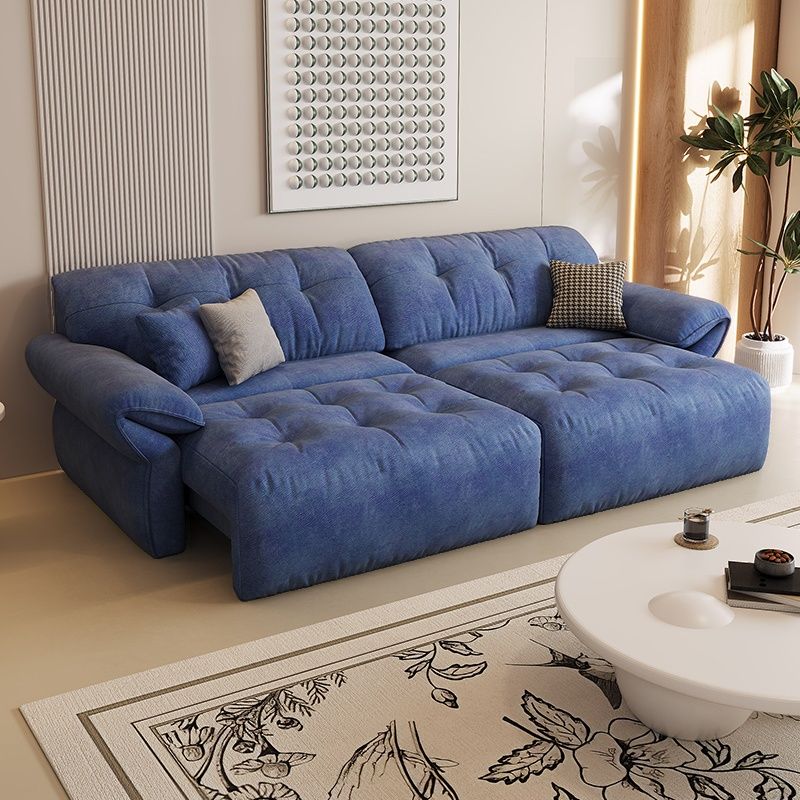 Modish Solid Color Standard Sofa in Midnight Black/Scarlet/Navy Blue Soft-pile Fabric, 2-seater with 2 Pillows