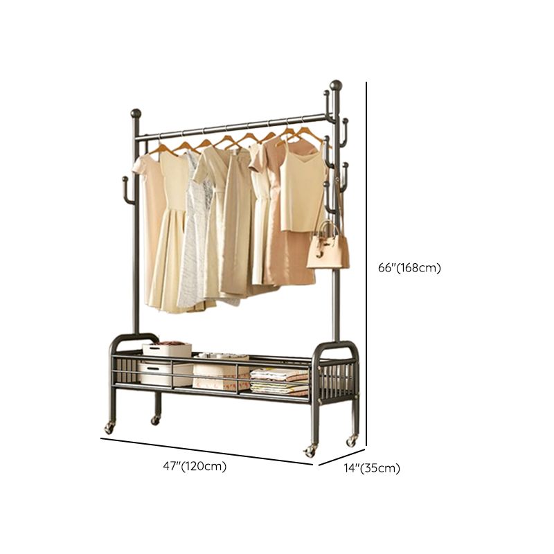 Modern Simple Style Hall Rack with Receptacle, Iron Frame, 1 Basket, Alloy Bench, and Alloy Hook