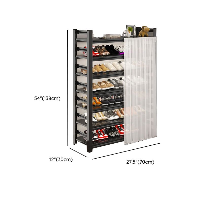 Art Deco Carbon Steel Rectangle Shoe Rack with Ink Finish and Adjustable Shelves for 31-40 Pairs in Drawing Room