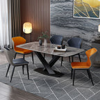 Stone Kitchen & Dining Table in Midnight Black with Gloss Finish and Cross Base for 4-person Seating, Anti-Fouling Sintered Stone Top