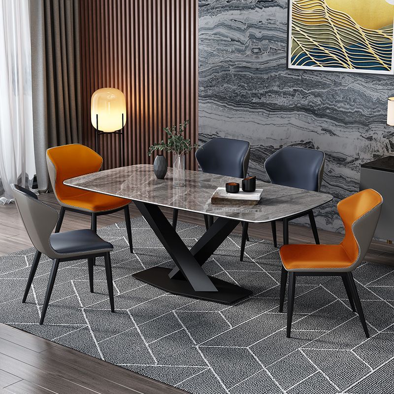 Stone Kitchen & Dining Table in Midnight Black with Gloss Finish and Cross Base for 4-person Seating, Anti-Fouling Sintered Stone Top
