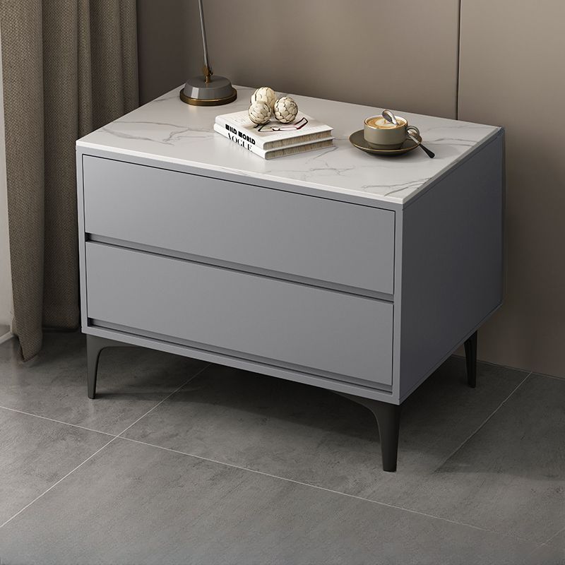 Modish Nightstand With Drawer Organization with 2 Drawers, Lumber/Stone Countertop, and Leg