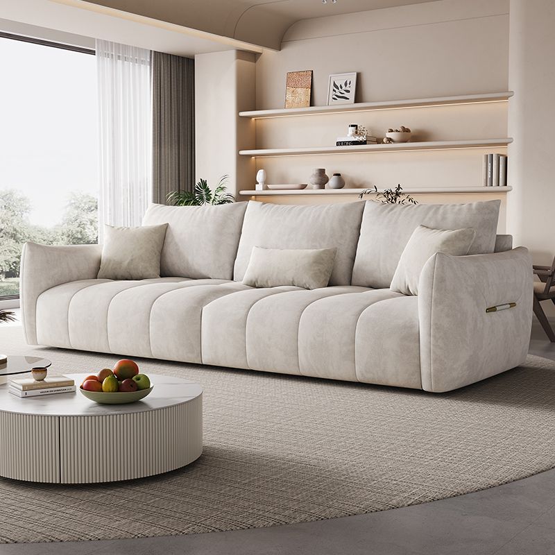 Contemporary Modern Solid Color Standard Sofa in Gray/Amber Color/Off-White for 3 with 3 Pillows