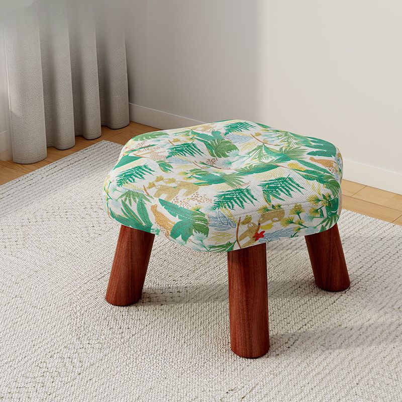 Trendy Flower Pattern Standard Ottoman with Multicolor Upholstery, Timber Frame, and Button-tufted Design