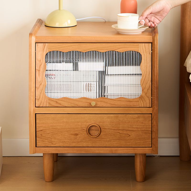 Unfinished Color Victorian Nightstand With Drawer Organization, 1 Drawer, 1 Cabinet, Upturn Orientation, and Natural Wood Countertop