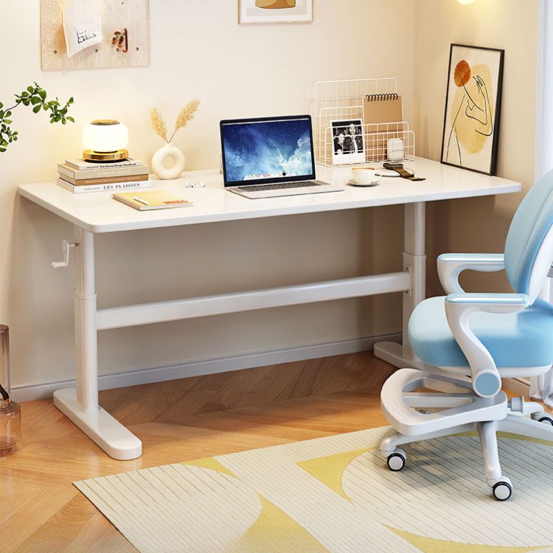 Trendy Rectangular Height-Adjustable Laminate Writing Table in Chalk/Unfinished Color with Hand-Operated Adjustment