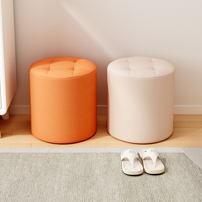 Casual Azure/Cream/Citrus Color Solid Color Vinyl Leather Rounded Decorative-stitched Standard Ottoman