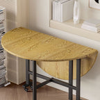 Natural Finish Minimalist Compact Orbicular Folding Banquet Table, Rust Resistant with Manufactured Wood Top