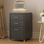 Art Deco Alloy Vertical Filing Cabinet: Flameproof with Swivel Wheels and Soft Close Features