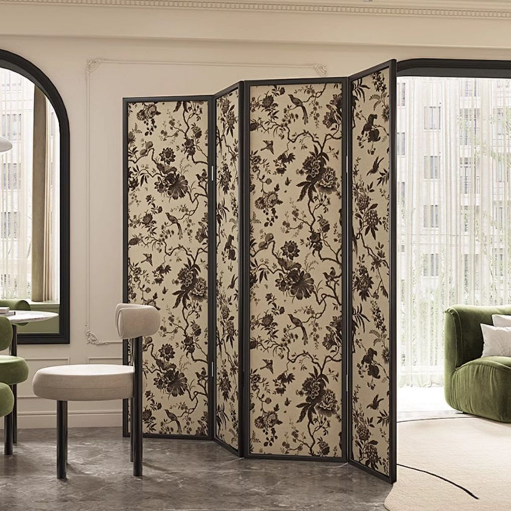Ink Opaque Fold-up Screen Divider with Natural Wood Frame, 4 Panels, Double Sided Print, and Independent Design