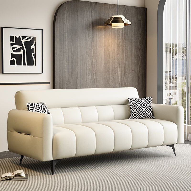 Trendy Solid Color Scratch-immune Convertible Sofa in Grey/Cerulean/Light Green with Arm, Seats 3/4-seater/2 People, and 2 Pillows