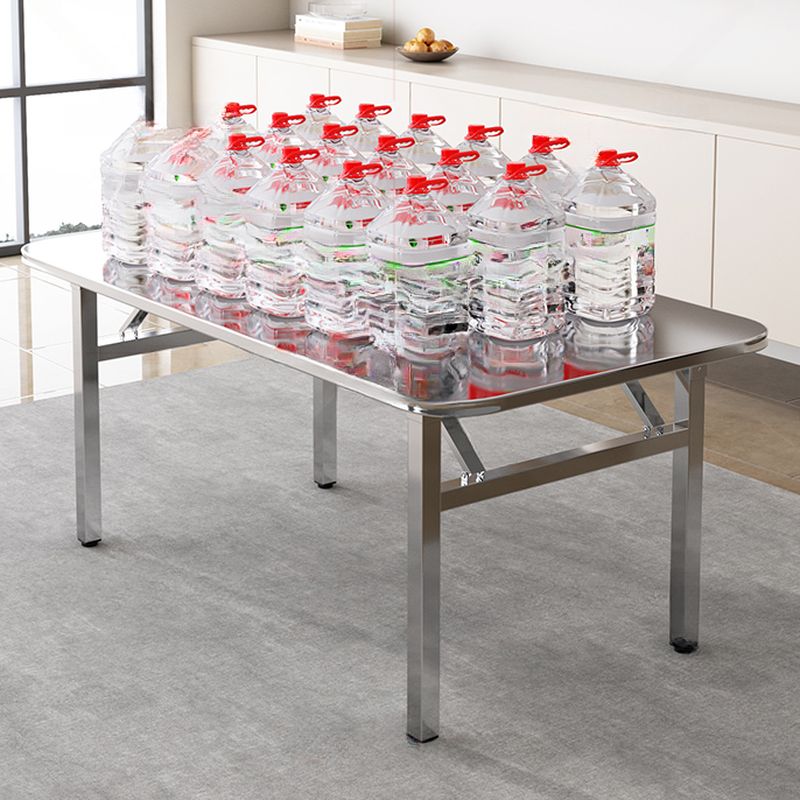 Silver Minimalist SpaceSaver Rectangular/Square Folding Banquet Table with Scratch-shielded Stainless Alloy Top