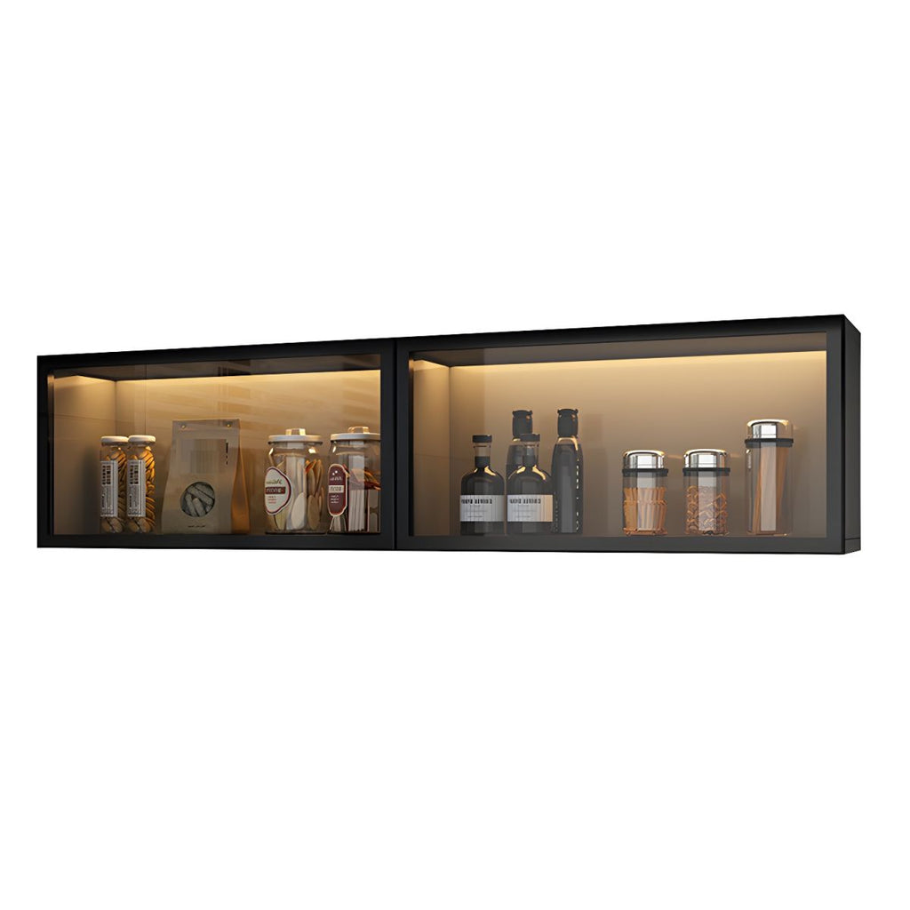 Modern Faux Wood Wall Mounted Display Cabinet with Glass Door