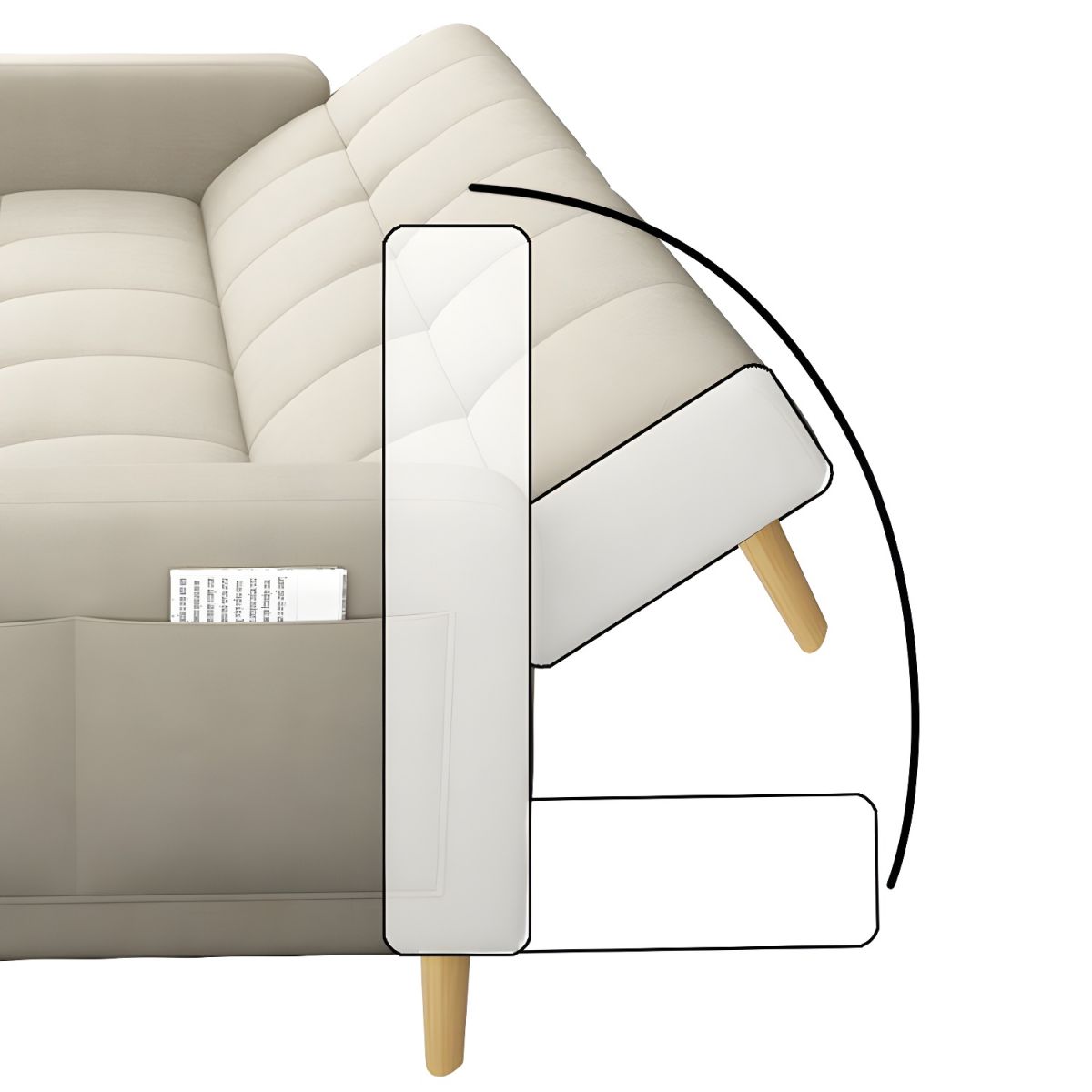 Square Arm Modern Storage Sofa with Biscuit Back Convertible Sofa for Living Room