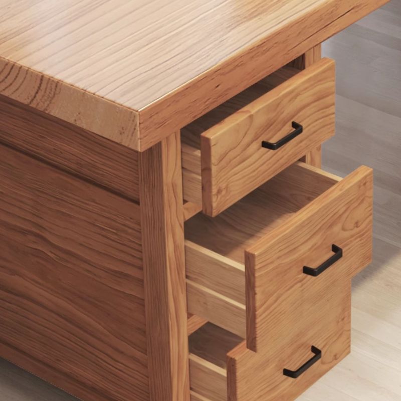 Contemporary Stain Resistant Natural Finish Office Computer Desk with Wood Double Pedestal/Pedestal Base/Sled Base, Drawers Included & With Keyboard Tray