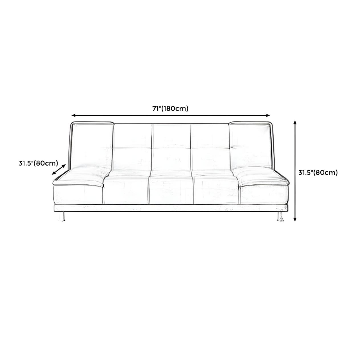 75"Modern Minimalist Armless Foldable Sleeper Leather Settee