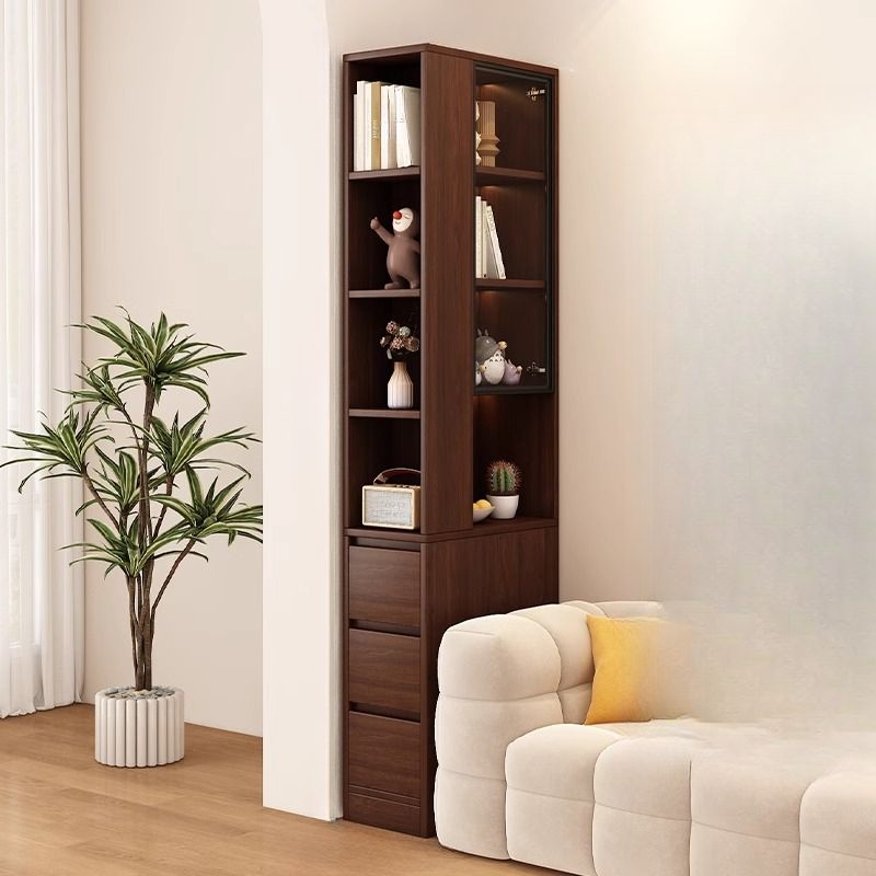 Detached Damp-proof Scratch-immune Accent Cabinet with 4 Exterior Shelves, Glazed Door, Chalk/Sepia Top, and Soft Close Drawer