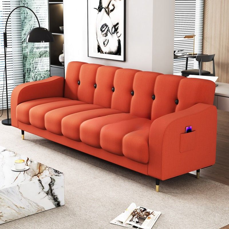 Contemporary Modern Solid Color Scratch-durable Convertible Sofa in Pu Leather with Midnight Black/Gray/White Upholstery, Seats 3/2-seater, with Receptacle Storage