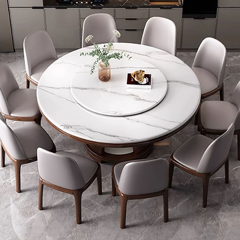 Anti-Fouling Stone Dining Table with a Sintered Stone Rotatable Top and Sepia Base, Seating for 8/Seating for 6/4-person Seat