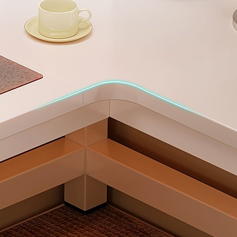 Ergonomic L-Shape Desk with Distortion-resistant Trestle Base, Includes Exterior Shelf and Desk Return, Engineered Wood Top