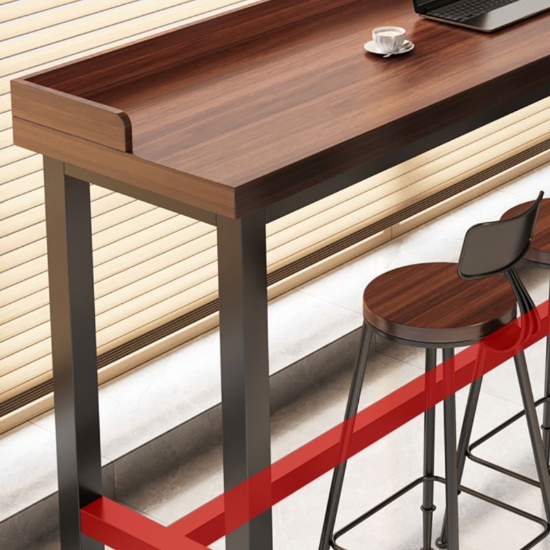 Simplistic Pub Table with Natural Wood Trestle Base in White/Auburn/Natural Finish, Rectangular with Foot Pedestal