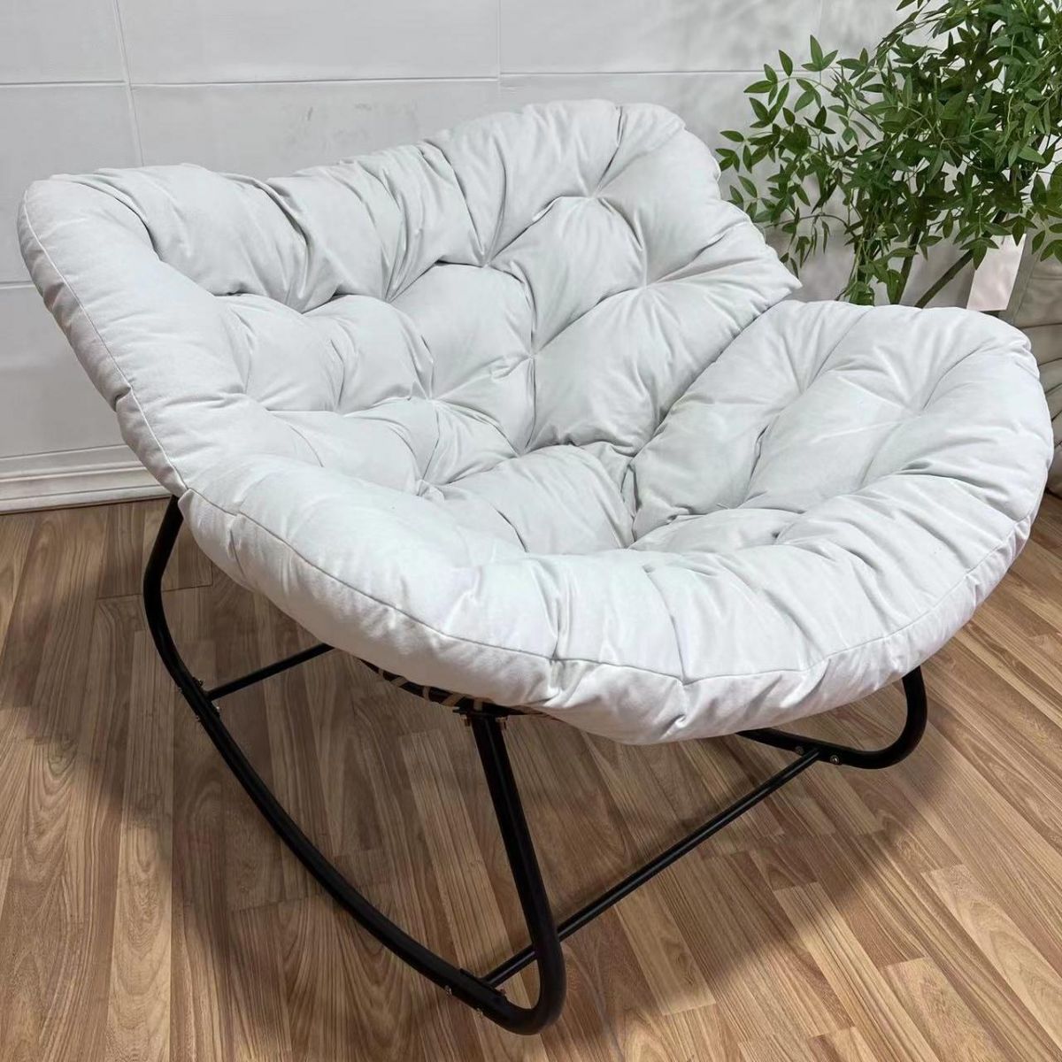 Modern Indoor Rocking Chair with Tufted Upholstered and Black Metal Frame