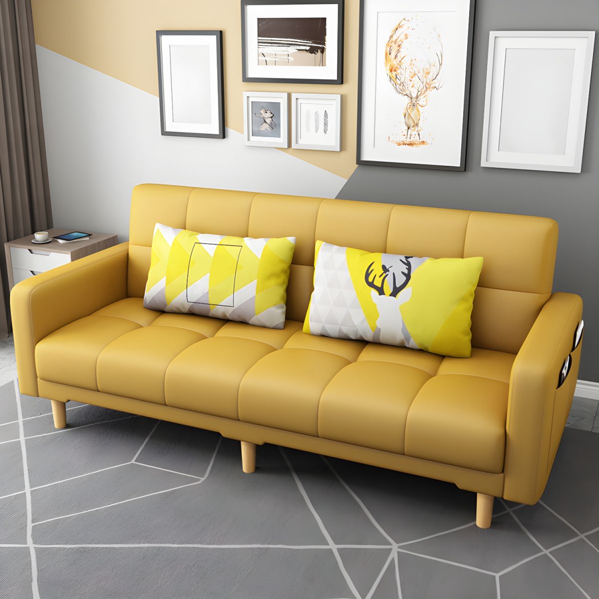 Square Arm Modern Storage Sofa with Biscuit Back Convertible Sofa for Living Room
